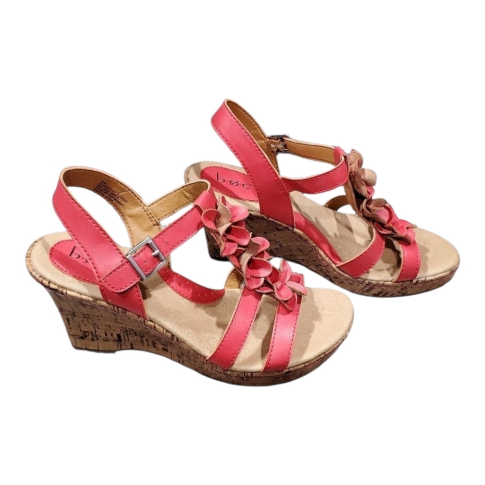 Born BOC salmon Pink 3D floral strappy wedge sandals Size 10‎ new!!!
